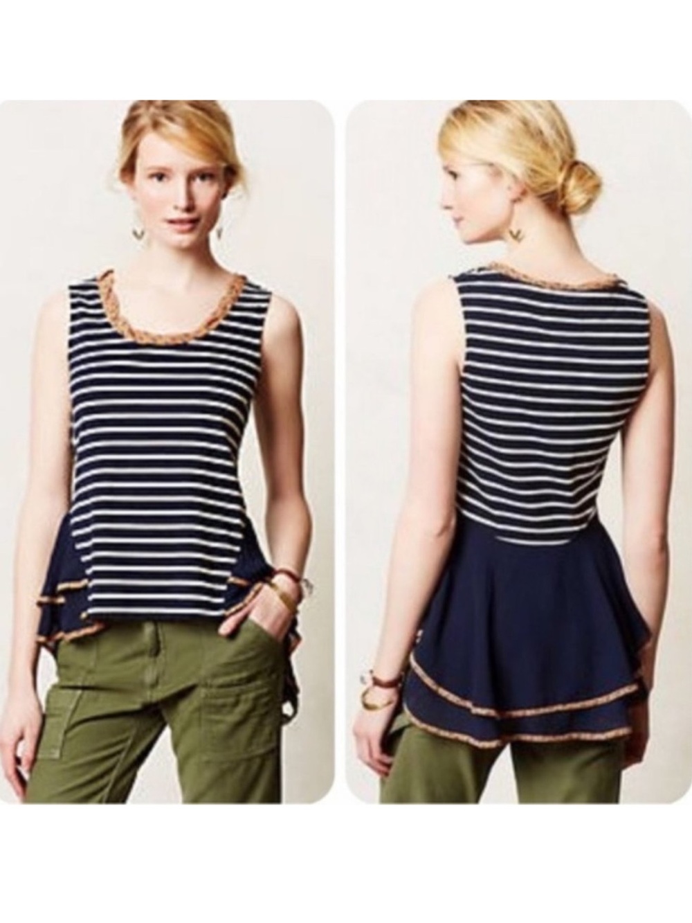 Anthropologie/Postmark Striped Peplum Tank Top - Size Small